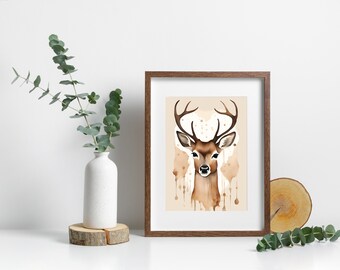 Neutral Watercolor Deer Digital Download, Woodland Animal