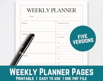 Weekly Planner Printable PDF | Undated, Minimalist Design | Organize Your Week, Goals, And To-Do Lists | Instant Download, A4 & Letter Size