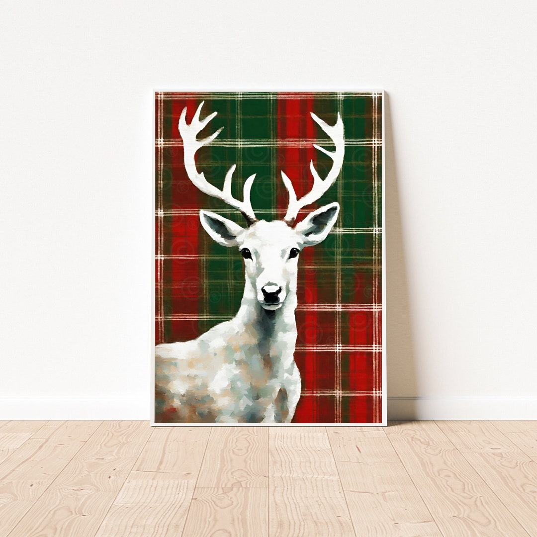 Christmas Wall Art, Reindeer Wall Art, Plaid Christmas Wall Art