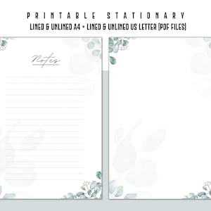 Printable Stationary, Printable Writing Paper, Floral Printable Stationary, Eucalyptus, US Letter Stationary, A4 Stationary, Digital, PDF