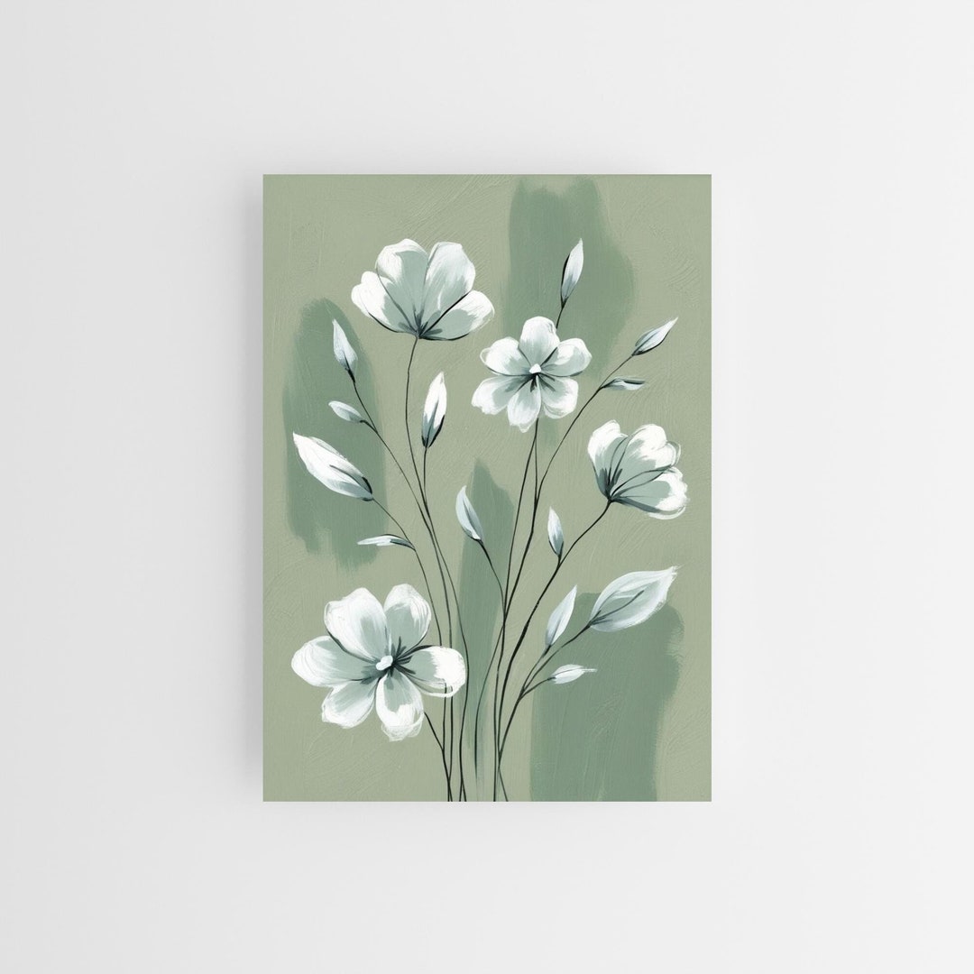 Gentle Abstract Floral Wall Art Print | Dreamy Sage Green Decor ...