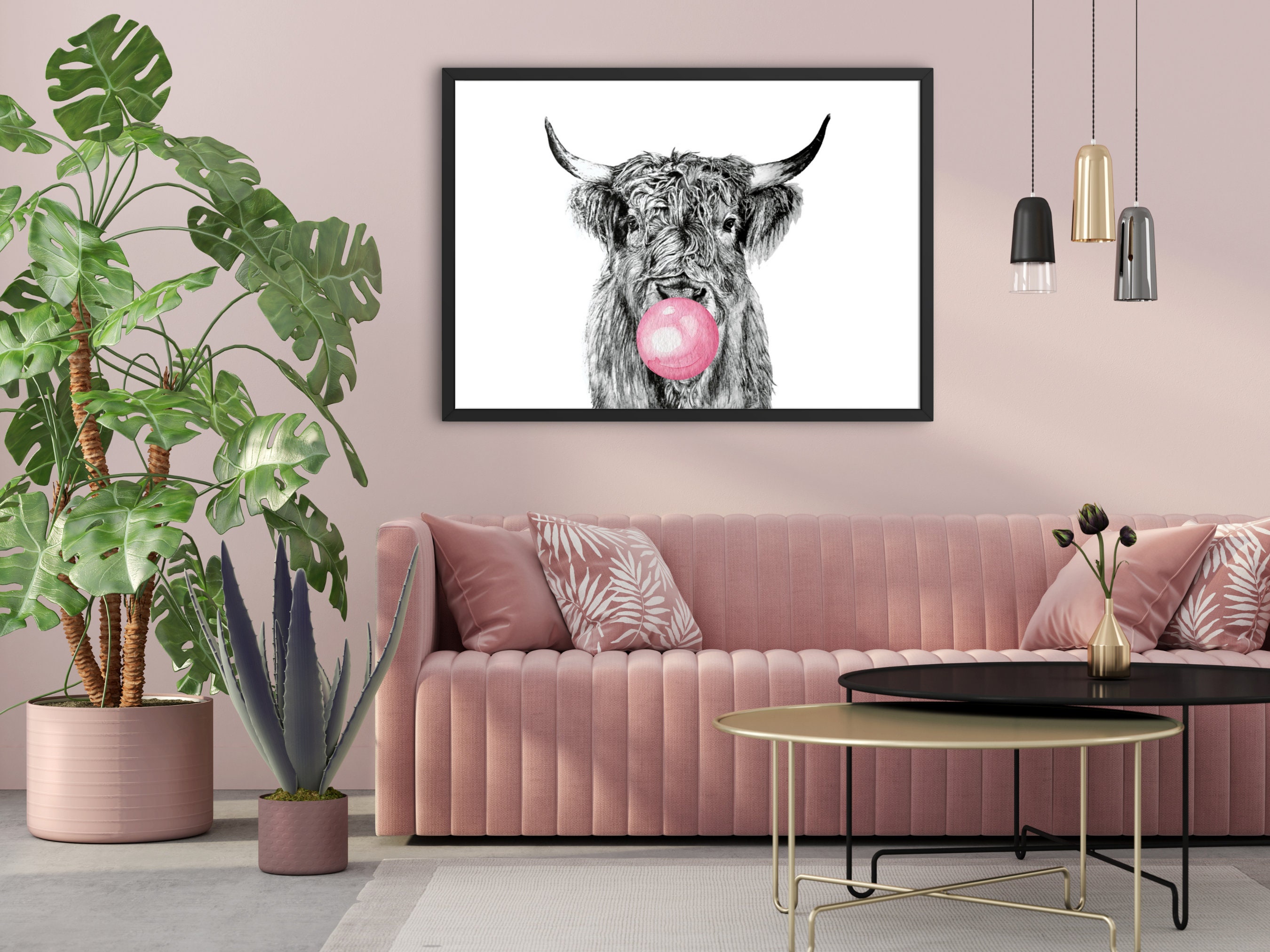 Rinsiken Highland Cattle Wall Art with Long Horns Picture – Highland Cow Print on Canvas Painting 12x16 inches Artwork for Home Décor