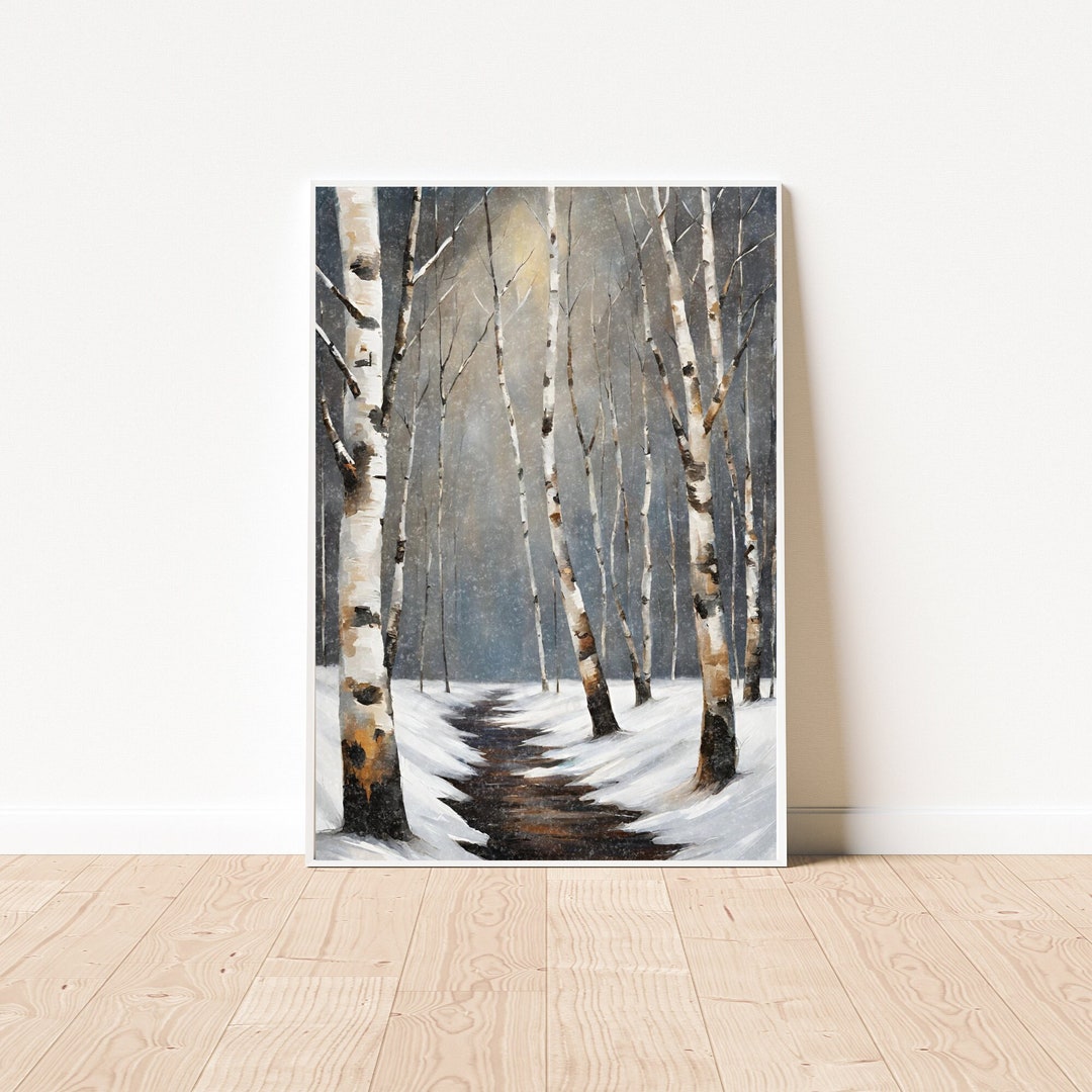 Birch Tree Wall Art, Winter Scene Wall Art, Winter Scene Vintage