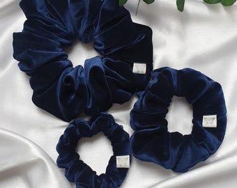 Navy Blue Velvet scrunchies. Plush Luxe fabric XL oversized, medium & mini hair scrunchy. Soft scrunchie hair tie gift bridesmaid/ Christmas