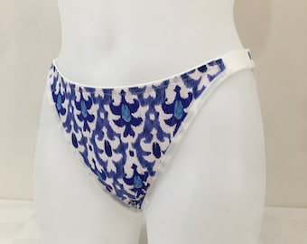 Handmade bikini panties Cute middle waist blue white microfiber bikini underwear Color print women lingerie Something blue Gift for women