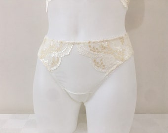 Handmade middle waist brazilian bikini panties See through white lace underwear Bride panties Christmas gift for her Women lingerie