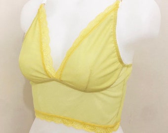 Camisole / Sheer Wireless Bralette / Handmade lingerie / Transparent yellow Pajama Top / Women Honeymoon Lingerie / Gift for women