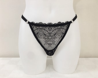 Panties / Lace Underwear For Men / Femboy Chain Thong Panty / Black Handmade Lace Sissy Panties / Lace Brief Sexy / Transgender Panties