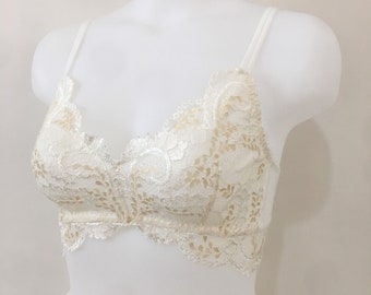 Sheer wireless soft cup lace bra Handmade sexy lace white lingerie Women white lace bra Christmas gift for her Bridal lace top