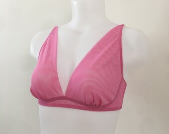 See through handmade sheer bra Wireless soft cup pink bra Transparent pink mesh lingerie Women sexy sheer bra Sexy gift for women