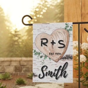 Custom Tree Engraved Initials Personalized Two Sided Garden & House Banner Wedding Gift Housewarming Garden Flag Anniversary  Shower  Gift