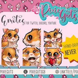 Cute Hamster Emote Set - Set of 6 hamster animal emotes for Twitch, Discord, etc.