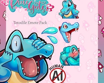 Totodile Emote Pack - set of 4 Pokemon emotes including Pog, Shock, Blush, Shrug for Twitch, Discord