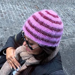 Crochet Brushed Striped Beanie Pattern (ENG PDF)