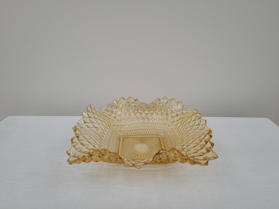 1950s Yellow Square Glass Ruffled Edge Dish - Etsy