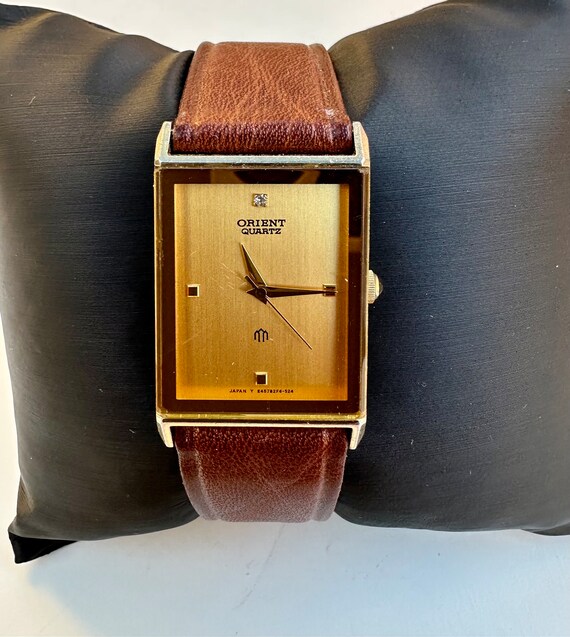 Buy Orient Vintage Gold Tone Quartz Watch in Square Shape Leather