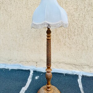 Vintage wooden hand carved floor lamp / torchere