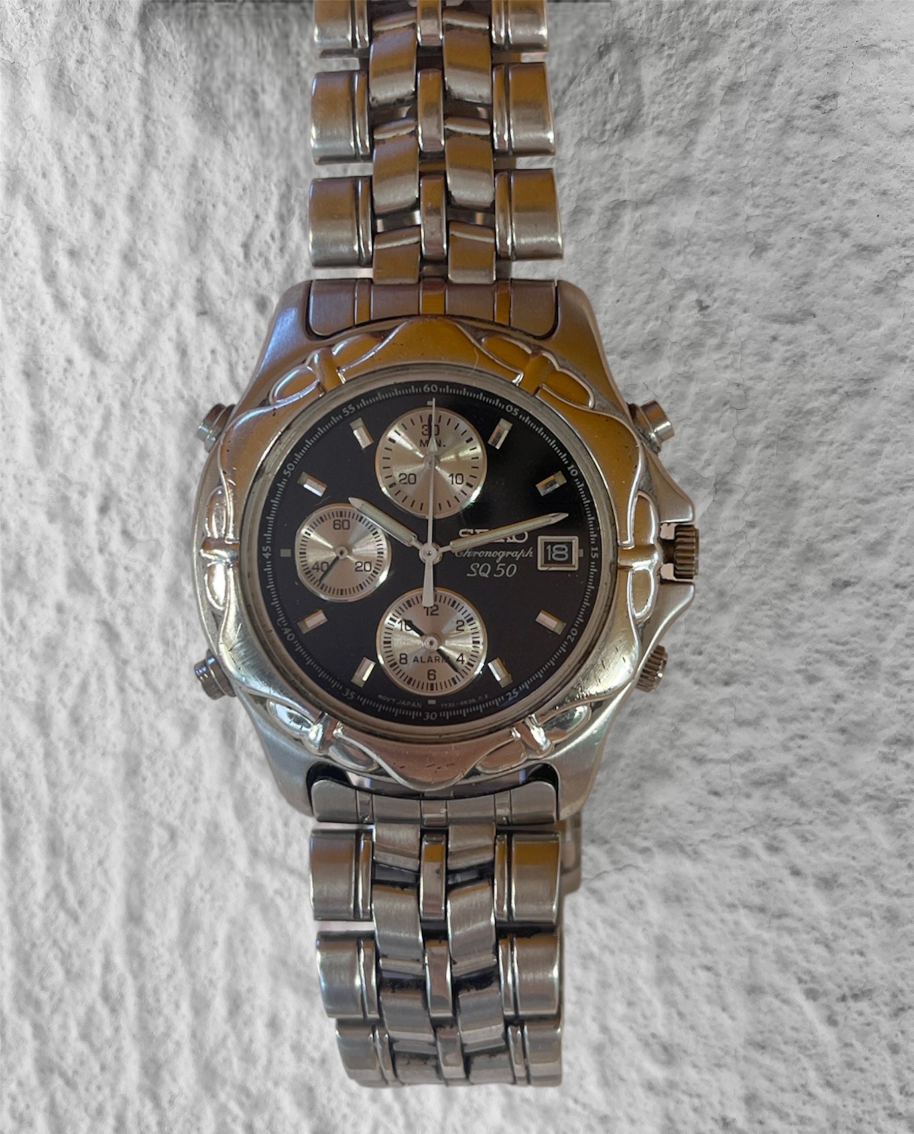 Seiko 7t32 SQ50 6G80 Vintage Chronograph Quartz Watch - Etsy Finland