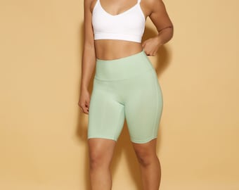 Mint Green Biker Shorts Eco-Friendly Environmentally Friendly Women's Activewear for Dance Yoga Fitness Running