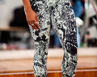 Mint and Black Animal Print Soft not see-through Best Fitting High Waist Legging Yoga, Run, Dance, Fashion and Ethically Sourced