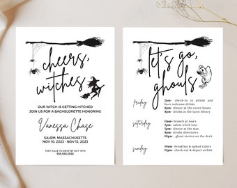 Hexe Bachelorette Party Invite, Bachelorette Witches Theme, Spooky Bride, Lets Go Ghouls, Zirkel, Halloween, Herbst, Salem, Reiseplan Vorlage