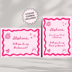 Bridesmaid Proposal Cards Wavy Border Squiggles Template, Hand Drawn Style Bridesmaid Proposal Card Color Options Included, Be My Bridesmaid