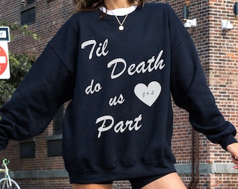 Til Death Do Us Part Personalized Bridal Sweatshirt, Skeleton Bride and Groom, Halloween Wedding Day of Gift for Newly Engaged, Spooky Bride