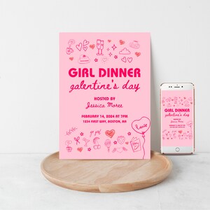 Girl Dinner Galentines Day Invite and Evite Template, Galentine Invitation Canva, Electronic Digital Invite Included, Valentines Girls Night