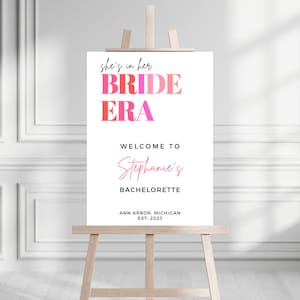 Bride Era Bachelorette Welcome Sign Template, Customizable Party Sign, Event Banner, Eras Theme In My Bride Era, Engaged Era, Pink Printable