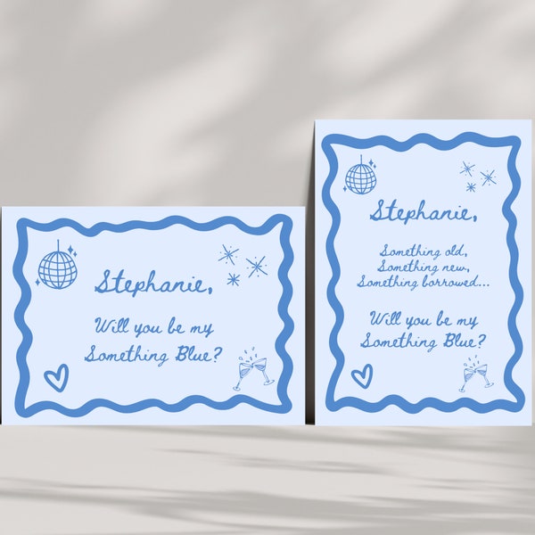 Something Blue Proposal Card, Hand Drawn Style Wavy Border Doodles, Will You Be My Something Blue Template, Something Blue Crew Tradition