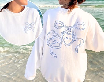 Heart Locket Custom Bride Sweatshirt, Future Mrs, Couples Crewneck, Wedding Day of Bride, Anniversary Gift, For Newly Engaged, Coquette Bow