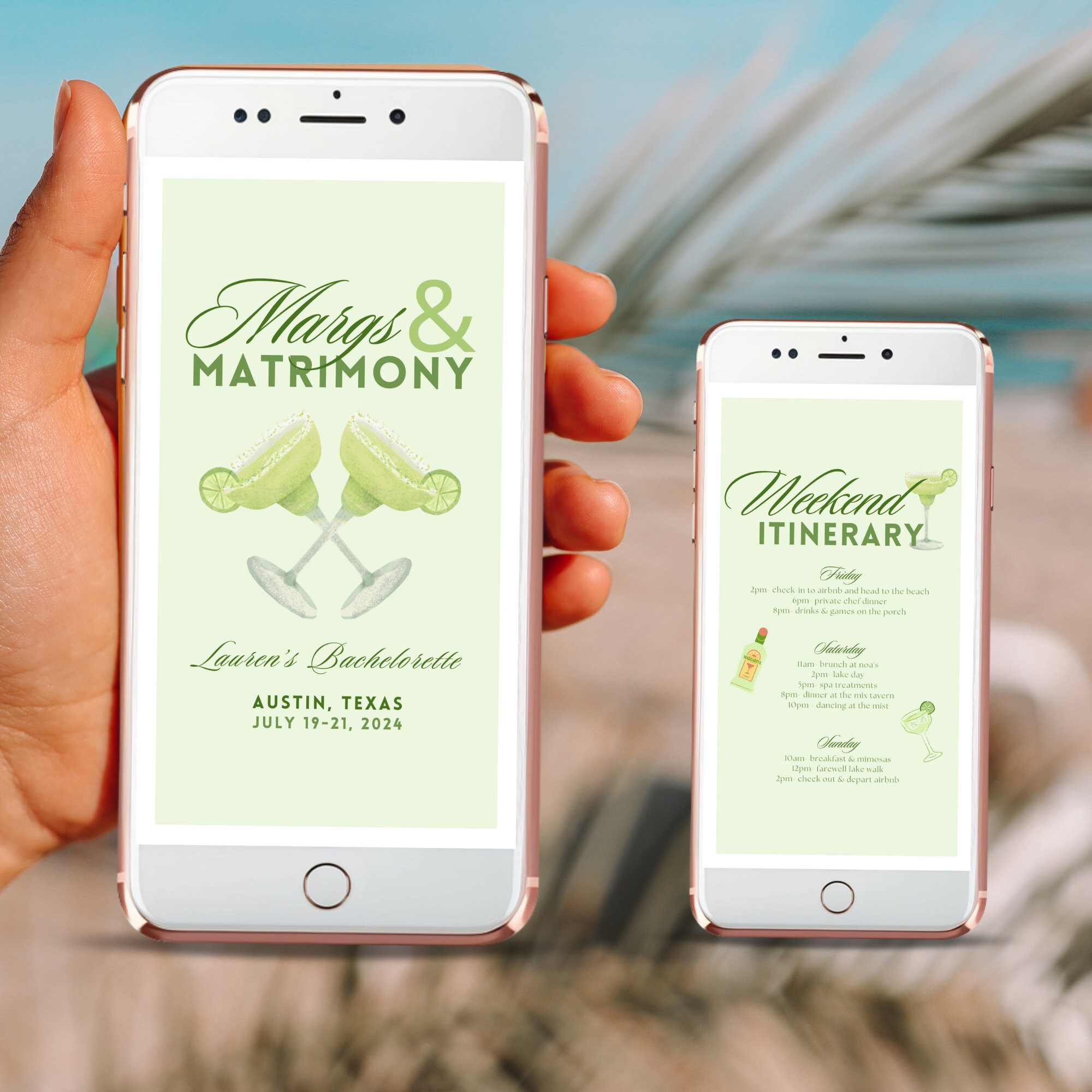 Margs and Matrimony Bachelorette Invitation & Itinerary Template