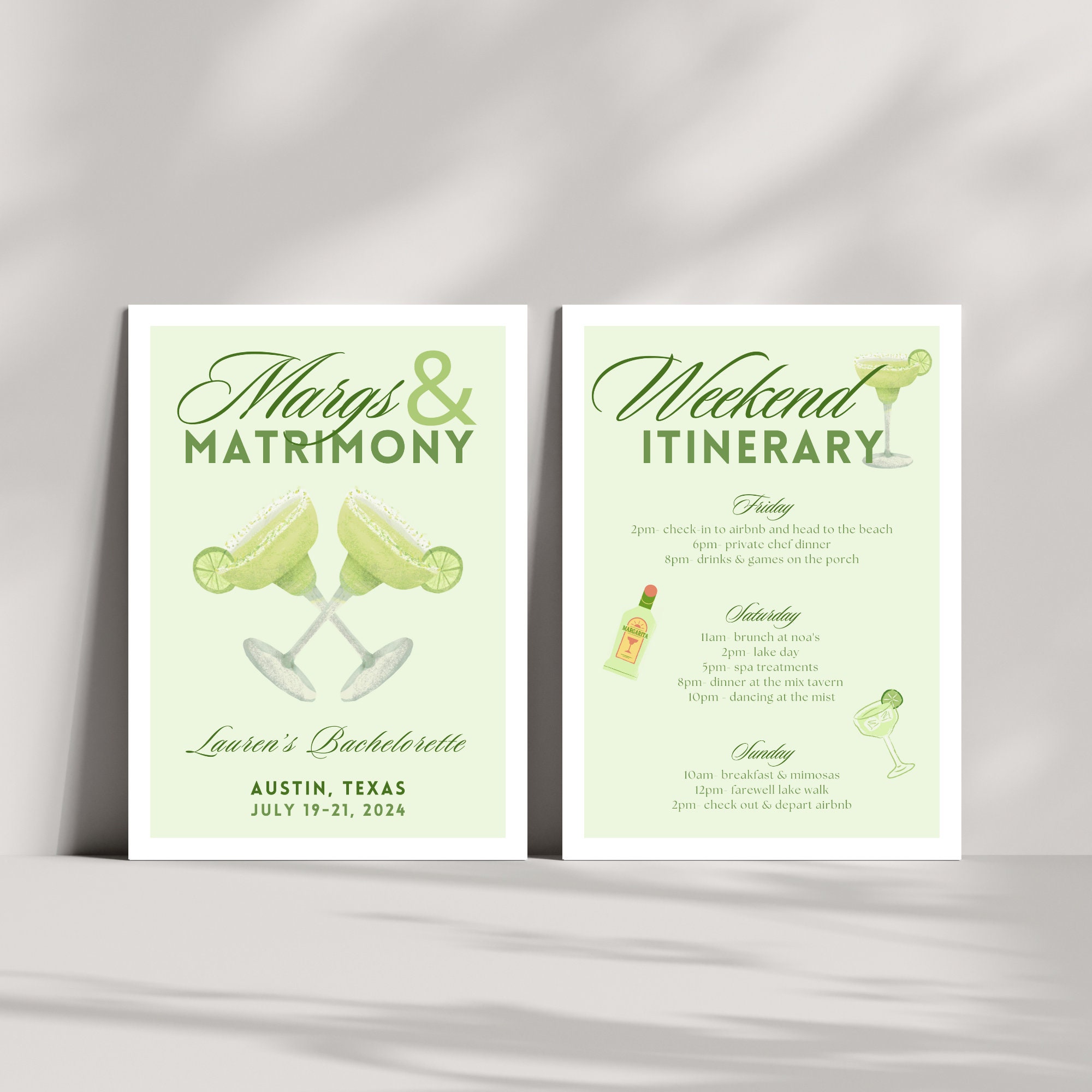 Margs and Matrimony Bachelorette Invitation & Itinerary Template