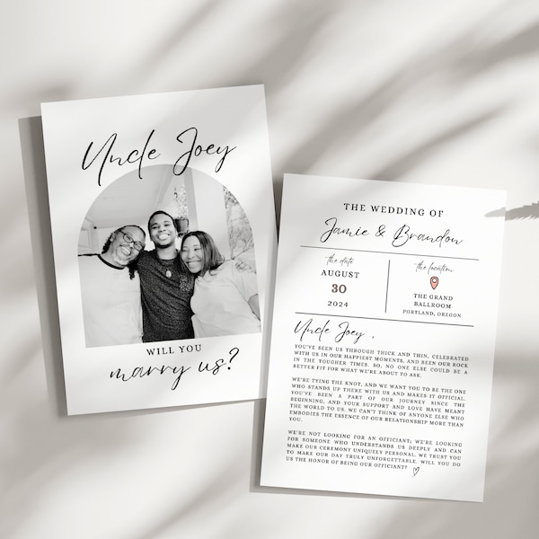 Modèle imprimable de carte de proposition de célébrant de mariage, idée de demander à un célébrant, cadeau carte photo personnalisable, allez-vous nous marier, être notre célébrant