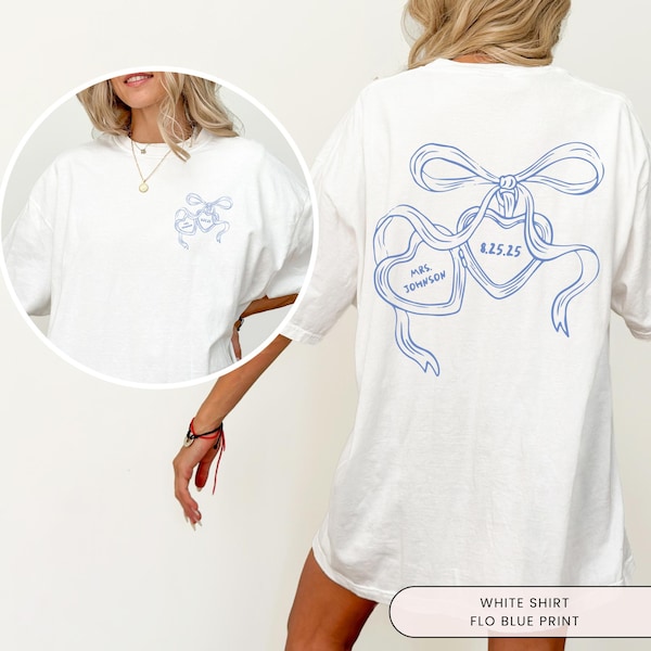 Heart Locket Custom Bride Shirt, Future Mrs, Couples Shirt, Wedding Day of Bride, Anniversary Gift, For Newly Engaged, Coquette Bow Tshirt