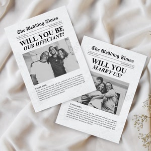 Wedding Officiant Proposal Card Newspaper Template, Ask Officiant Idea, Customizable Photo Card Gift, Will You Marry Us, Be Our Officiant