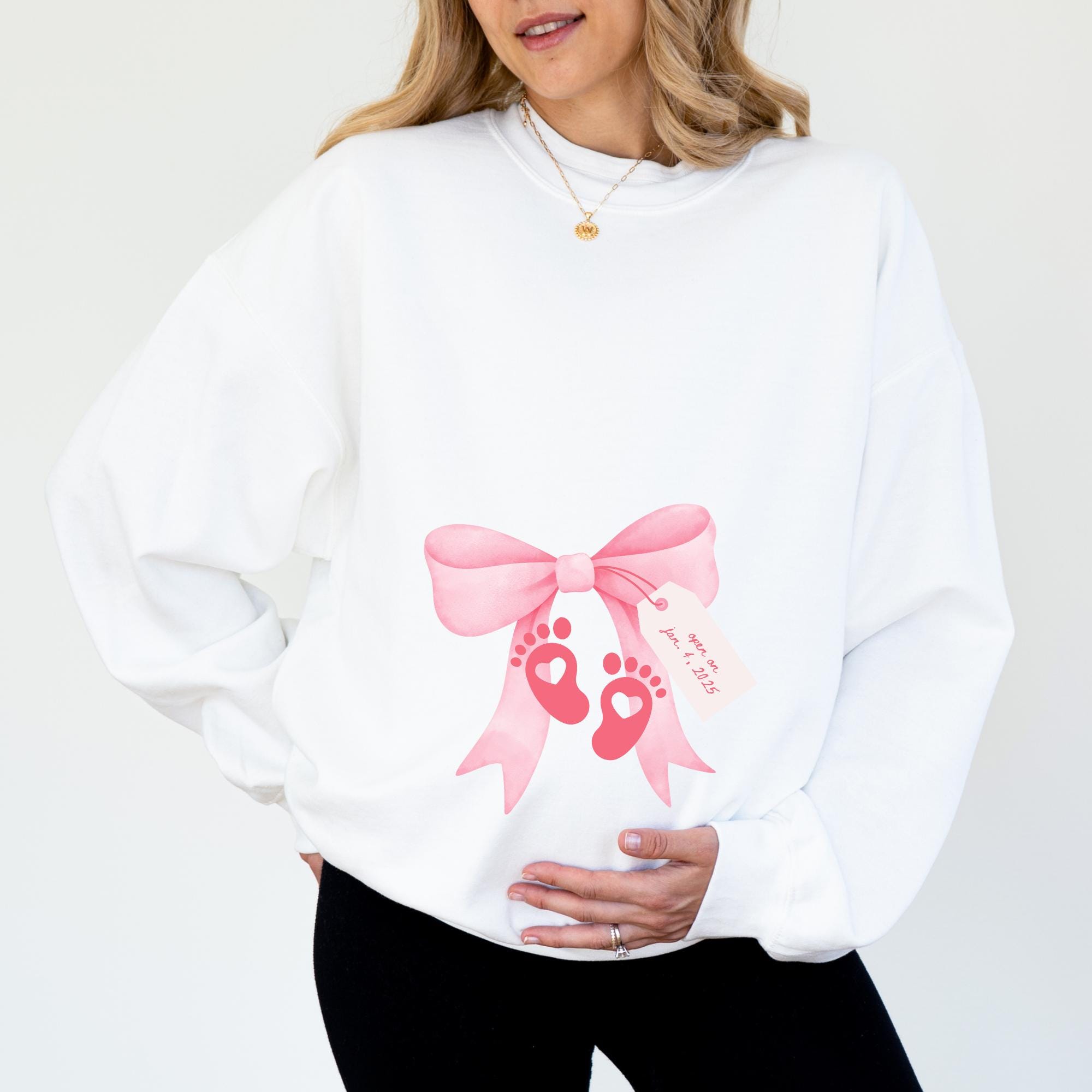 Pregnancy Announcement Sweatshirt, Gift for Mom To Be, Pregnancy Reveal Crewneck, Coquette Bow Gender Reveal Sweater, Custom Maternity Gift