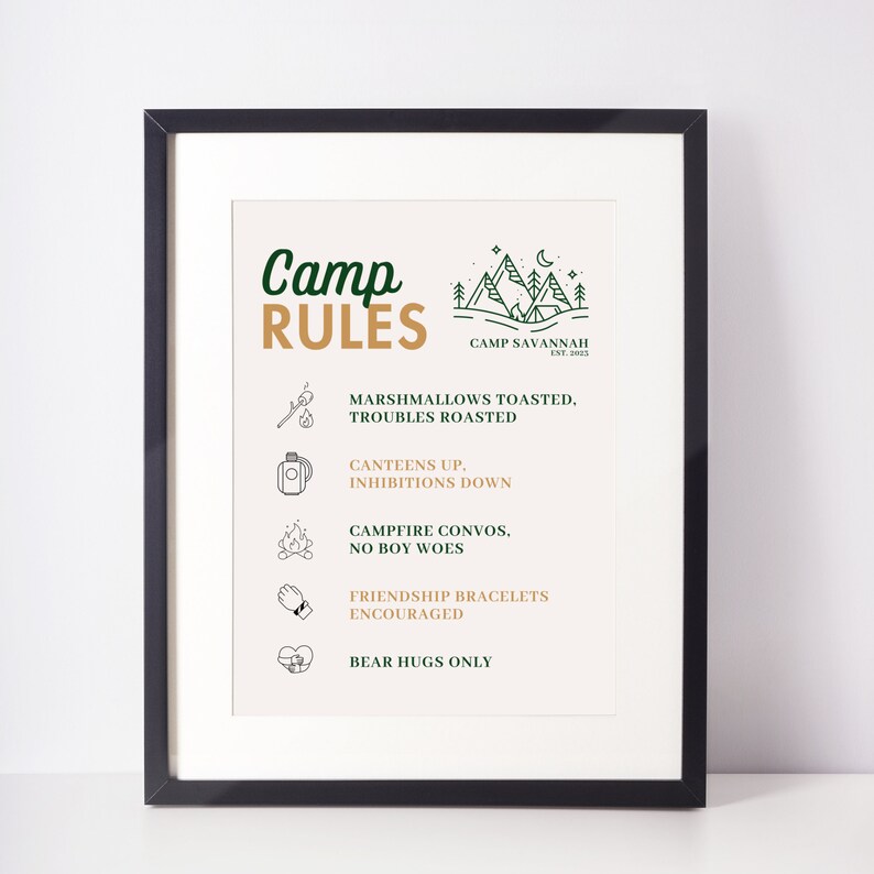 Bachelorette Camp Rules Template, Camping Rules Sign, Camp Bachelorette