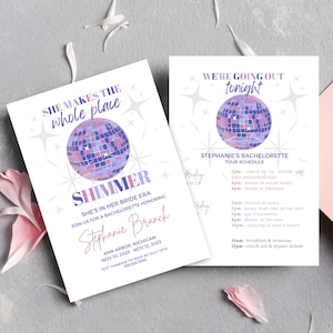Bride Era Invitation, Bachelorette Eras Theme, In My Bride Era, Engaged Era, Shimmer, Disco, Retro, Groovy, Itinerary Template, Printable