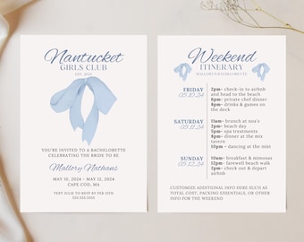 Nantucket Bachelorette Party Invitation and Itinerary Template, Coastal Bachelorette, Last Toast on the Coast, Beach Theme, Girls Weekend