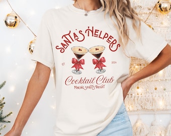Santa's Helpers Espresso Martini Christmas Cocktail Club Shirt, Holiday Martini T Shirt, Funny Christmas Shirt Gift, Coquette Christmas Bow