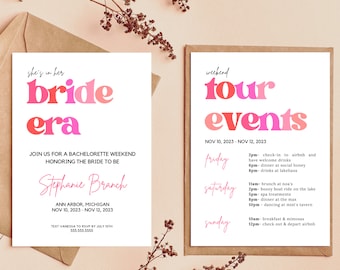 Braut Ära Bachelorette Invite, Bachelorette Ära Thema, In meiner Braut Ära, verlobte Ära, Pink Tour Event, Wochenend Reiseplan Vorlage, printable
