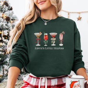 Christmas Cocktail Sweatshirt, Santa&#39;s Helpers Holiday Martini Crewneck, Funny Christmas Sweater, Festive Xmas Cocktail Lovers Gift for Her