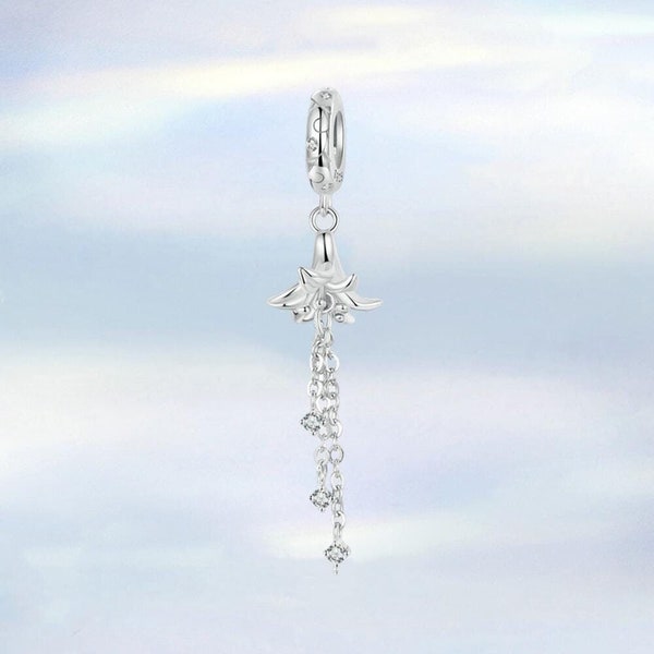 Lily Flower Dangle Charm • Genuine S925 Sterling Silver Charm for Bracelet • Necklace Pendant