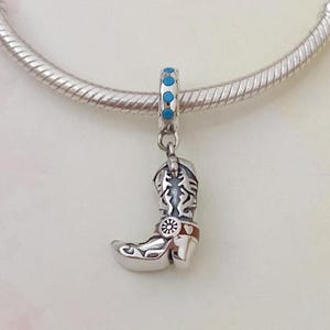Cowboy Leder Boot Anhänger • Echter 925er Sterlingsilber-Anhänger für Armband • Halsketten-Anhänger • Geschenk für Sie