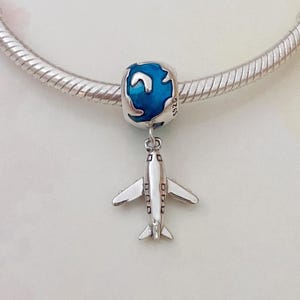 Airplane Traveling Globe Dangle Charm • S925 Sterling Silver Charm for Bracelet • Necklace Pendant • Gift for Her
