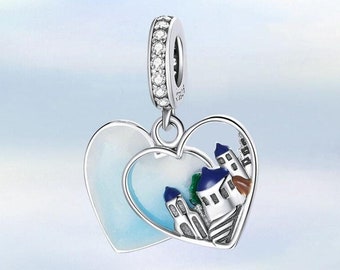 Greece Santorini Dangle Charm,S925 Sterling Silver Charm for Bracelet,Necklace Pendant,Gift for Her