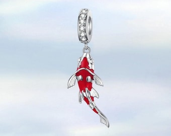 Good Fortune Carp Fish Dangle Charm,925 Sterling Silver Charms Fit