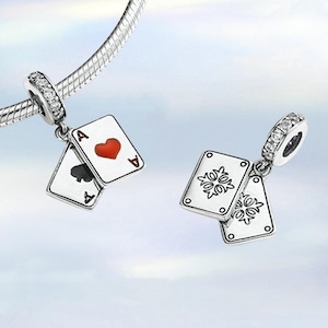 Ciondolo pendente a forma di carte da gioco • Ciondolo in argento Sterling S925 compatibile con bracciale Pandora • Ciondolo per collana • Regalo per lei