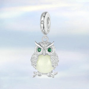 Ciondolo pendente gufo fosforescente • Ciondolo in autentico argento Sterling S925 per bracciale • Ciondolo per collana • Regalo per lei